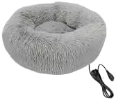 Plush Pet Bed, Round Donut Shape, Medium Size 24x20x3 Inches, Long Plush Material, Washable Cushion Mat for Cats and Dogs, Indoor Use, Winter Warm, Beige