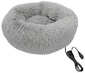 Plush Pet Bed, Round Donut Shape, Medium Size 24x20x3 Inches, Long Plush Material, Washable Cushion Mat for Cats and Dogs, Indoor Use, Winter Warm, Beige