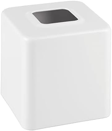 mDesign Metal Square Tissue Box Cover, Modern Facial Paper Holder - Accessories for Bathroom Vanity Countertop, Bedroom Dresser, Night Stand, Desk, Office, End Table - Unity Collection, 2 Pack - White