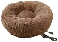 Plush Pet Bed, Round Donut Shape, Medium Size 24x20x3 Inches, Long Plush Material, Washable Cushion Mat for Cats and Dogs, Indoor Use, Winter Warm, Beige
