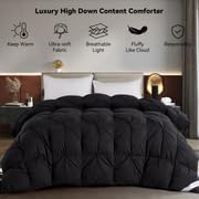 SNOWMAN Premium Down Comforter Queen Size, Luxurious All Season Duvet Insert with Cotton Blended Fabric, Pinch Pleat Design Hotel Bedding Comforter (Black,90"x90")