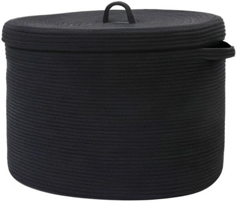 Cottonphant 20" x 20" x 15" Extra Large Storage Basket with Lid, Cotton Rope Storage Baskets, Laundry Hamper, Cloth Bin, for Clothes Towels Blankets Pillows Storage in Living Room, All Black