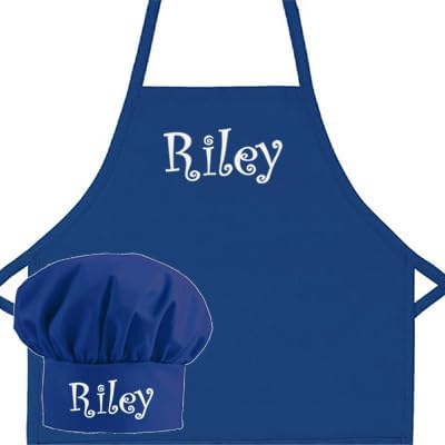 Made in the USA Personalized Embroidered Premium Child Apron and Chef Hat for Kids Girls Boys Fun in the Kitchen Gift (Add a Name Set, Regular with hat)