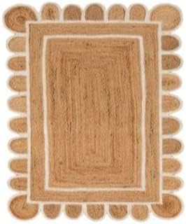 Scallop Pattern Jute Bohemian Area Rug (Off White, 3'x5')