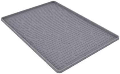 Bartuke Cat Food Mat, 34" x 22" Large Silicone Pet Feeding Mat for Food and Water Bowls Non-Slip, Easy to Clean (Dark Grey)