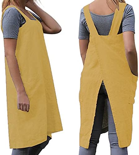 Women's Practical Cross Back Pinafore Apron with Large Pockets Home Kitchen,Restaurant,Coffee house,Cooking Gardening Works
