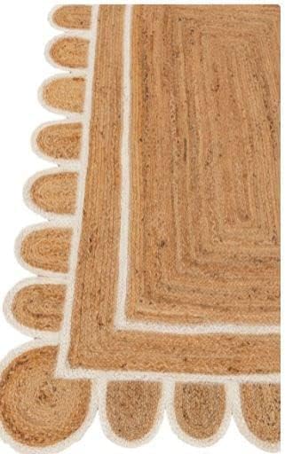 Scallop Pattern Jute Bohemian Area Rug (Off White, 3'x5')