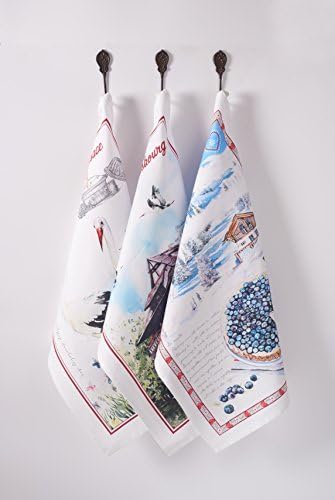 Maison d' Hermine Kitchen Towels Set of 3 100% Cotton 27.50" x 20" Reusable Cloth Tea Dish Towels Absorbent with Hanging Loop for Kitchen, Home, Dining, Cocktail Parties Spring/Summer (Mulhouse)