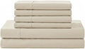 Linen Home 100% Cotton Percale Sheet Set, King Size, Ivory, Deep Pocket, 6 Pieces Set - 1 Flat, 1 Deep Pocket Fitted Sheet and 4 Pillowcases, Crisp Cool and Strong Bed Linen