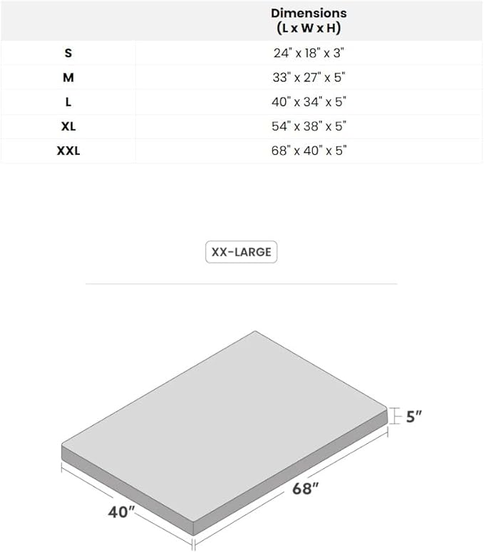 K9 Ballistics Tough Ripstop Orthopedic Rectangle Dog Bed Removable Washable Cover, Solid Orthopedic Foam for Size XXL Giant Big Dogs 68"x40", Light Gray Velvet