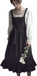 ODIZLI Frill Apron for Women Cotton Cross Back Vintage Ruffle Apron for Garden Cooking Aprons