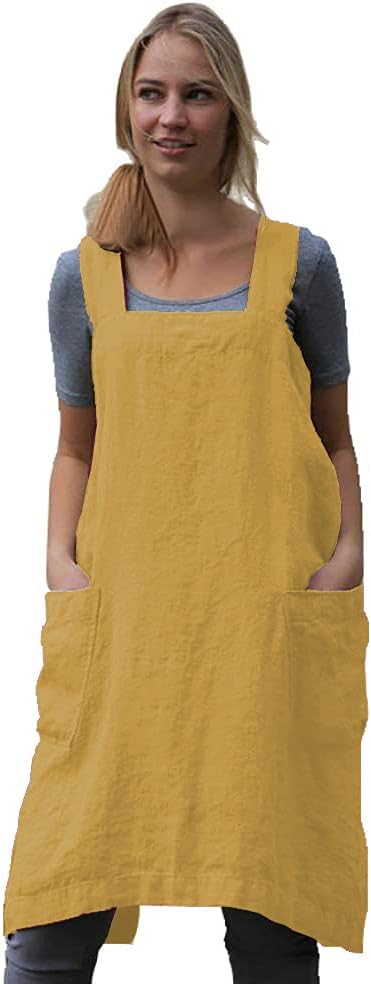 Women's Practical Cross Back Pinafore Apron with Large Pockets Home Kitchen,Restaurant,Coffee house,Cooking Gardening Works