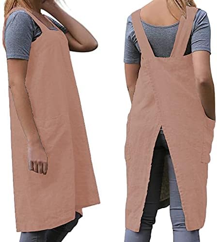 Women's Practical Cross Back Pinafore Apron with Large Pockets Home Kitchen,Restaurant,Coffee house,Cooking Gardening Works