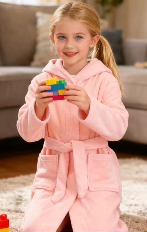 Fraprasty Boys Girls Hooded Robe Soft Touch Robe Kids Terry Cloth Cotton Spa Bathrobe Sleepwear 2-14 Years