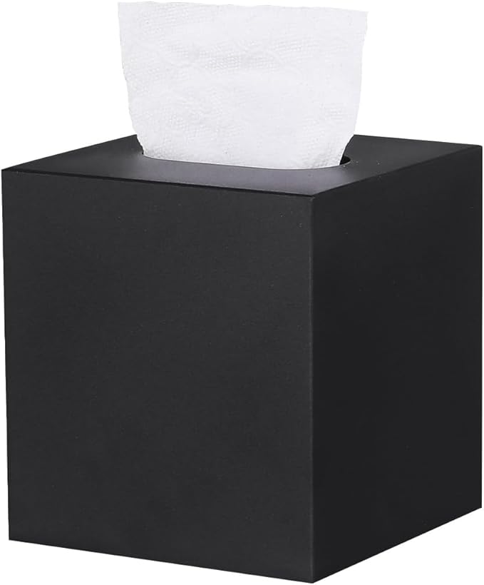 HOUSE DIARY Metal Square Tissue Box lid, Modern Facial Tissue Holder for Bathroom Vanity Tops, Bedroom Dressers, Nightstands, Desks, Offices (Black)
