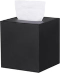 HOUSE DIARY Metal Square Tissue Box lid, Modern Facial Tissue Holder for Bathroom Vanity Tops, Bedroom Dressers, Nightstands, Desks, Offices (Black)