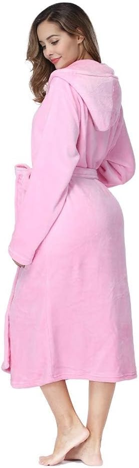 RONGTAI Womens Robes Plush Fleece Hooded Bathrobe Thick Nightgown with Pockets Fluffy Sleepwear