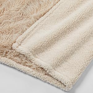 Maidewow Faux Fur Waterproof Calming Dog Blanket Fluffy Sherpa Pets Blanket for Couch Covers Double-Sided Reversible Cats Bed Cover for Pet(Cream,S-40x28in)