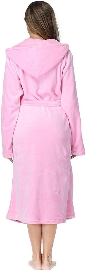 RONGTAI Womens Robes Plush Fleece Hooded Bathrobe Thick Nightgown with Pockets Fluffy Sleepwear