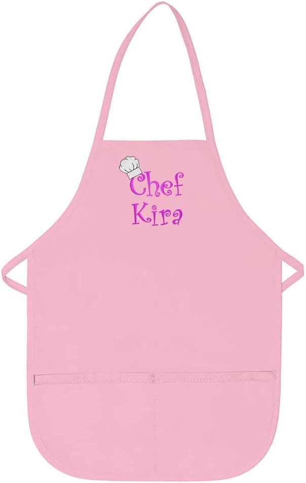 Made in the USA Chef Any Name Child Personalized Embroidered Premium Child Apron for Kids Girls Boys Fun in the Kitchen Gift Pink Regular