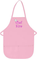 Made in the USA Chef Any Name Child Personalized Embroidered Premium Child Apron for Kids Girls Boys Fun in the Kitchen Gift Pink Long