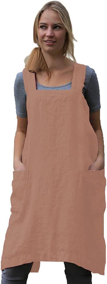 Women's Practical Cross Back Pinafore Apron with Large Pockets Home Kitchen,Restaurant,Coffee house,Cooking Gardening Works