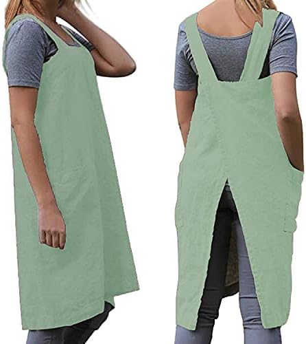 Women's Practical Cross Back Pinafore Apron with Large Pockets Home Kitchen,Restaurant,Coffee house,Cooking Gardening Works