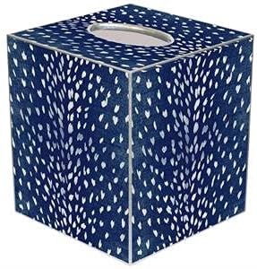 Marye-Kelley Tissue Box Cover Tissue Holder Square Cube Paper Mache Decorative Animal Print Antelope Indigo 5 x 5 x 5.5 inches