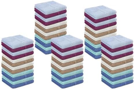 TOALLA 100% Cotton Washcloths 60 Pack|450 GSM|Soft Face & Body Washcloths|Highly Absorbent|Fingertip Towel|12x12 Inches|Multi