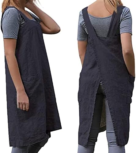 Women's Practical Cross Back Pinafore Apron with Large Pockets Home Kitchen,Restaurant,Coffee house,Cooking Gardening Works