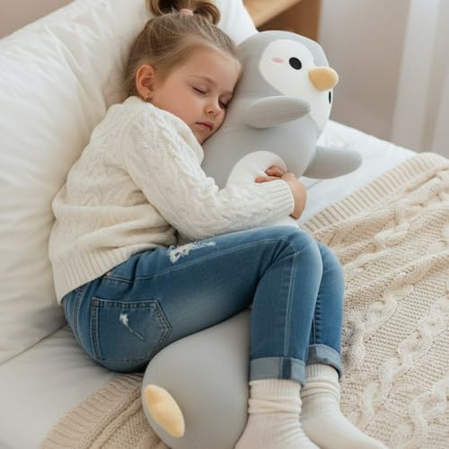 Somao Penguin Plush Pillow - 23.6 Inch Long Stuffed Animal, Ultra Soft Cuddle Pillow for Kids & Adults, Huggable Penguin Toy Gift for Birthday, Christmas, Valentine's Day (Gray)