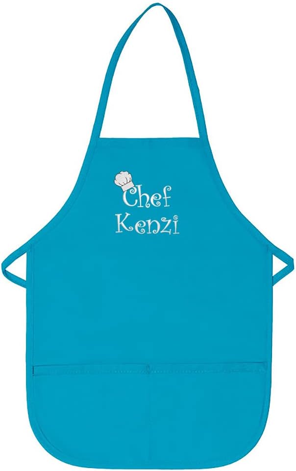 Made in the USA Chef Any Name Child Personalized Embroidered Premium Child Apron for Kids Girls Boys Fun in the Kitchen Gift Turq Regular