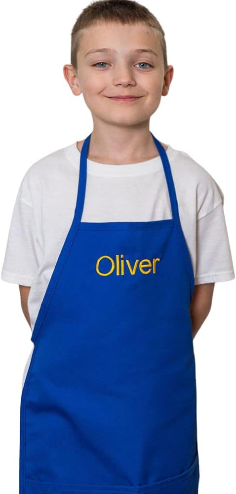 Made in USA Personalized Embroidered Premium Child Apron for Kids Girls Boys Fun Kitchen Chef Gift