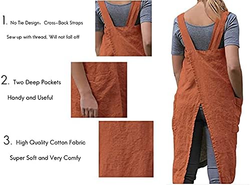 Women's Practical Cross Back Pinafore Apron with Large Pockets Home Kitchen,Restaurant,Coffee house,Cooking Gardening Works