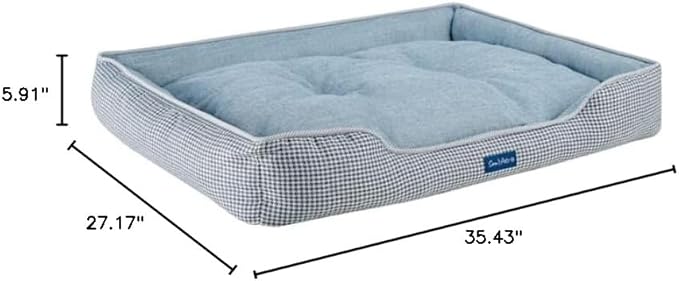 Sam's Pets Arlo Orthopedic Blue Plaid Dog Bed with Soft Fabric, Easy Cleaning, Non-Slip Grip, Modern Design, Large