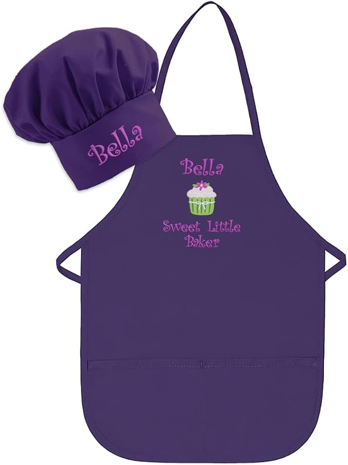 Made in the USA Personalized Embroidered Premium Child Apron and Chef Hat for Kids Girls Boys Fun in the Kitchen Gift