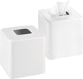 mDesign Metal Square Tissue Box Cover, Modern Facial Paper Holder - Accessories for Bathroom Vanity Countertop, Bedroom Dresser, Night Stand, Desk, Office, End Table - Unity Collection, 2 Pack - White