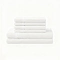 Linen Home 100% Cotton Percale Sheet Set, Full Size, Snow White, Deep Pocket, 6 Pieces Set - 1 Flat, 1 Deep Pocket Fitted Sheet and 4 Pillowcases, Crisp Cool and Strong Bed Linen