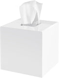 PITBVO Acrylic Tissue Box Cover, White Square Tissue Box Holder, Facial Napkin Dispenser for Bathroom Kitchen Bedroom Office Hotel Use