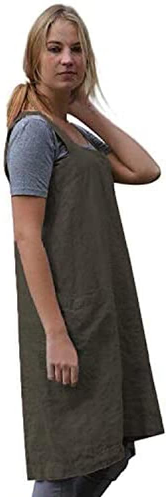 Women's Practical Cross Back Pinafore Apron with Large Pockets Home Kitchen,Restaurant,Coffee house,Cooking Gardening Works