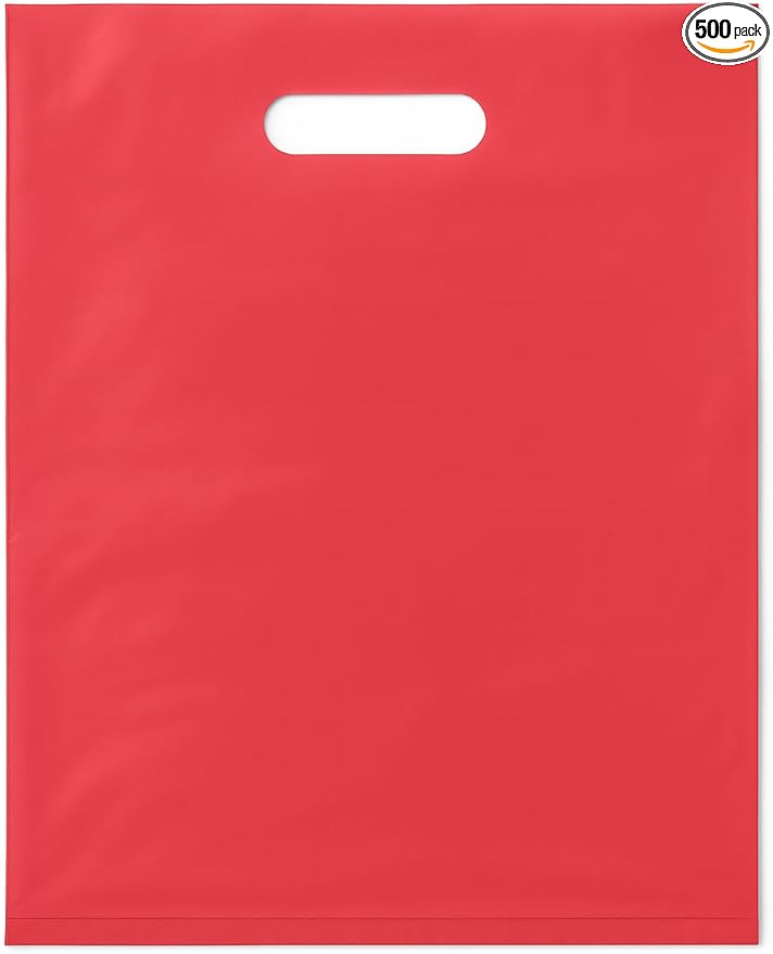 LDPE Die Cut Merchandies Bags - 500 Bags - 12"x15" - 1.5 mil - Red - 1215DCRED - AssurePak
