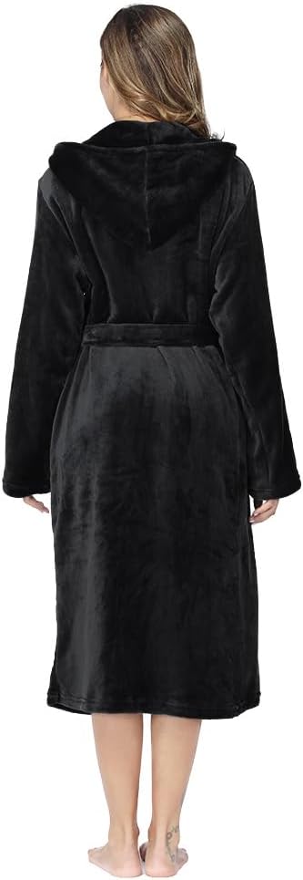 RONGTAI Womens Robes Plush Fleece Hooded Bathrobe Thick Nightgown with Pockets Fluffy Sleepwear