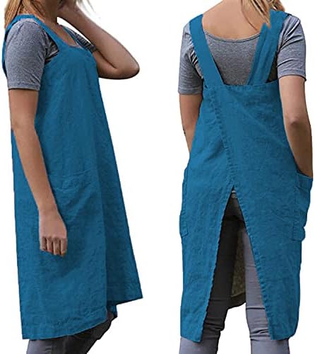 Women's Practical Cross Back Pinafore Apron with Large Pockets Home Kitchen,Restaurant,Coffee house,Cooking Gardening Works