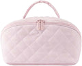 Petition Travel Makeup Bag For Women - Quilted Makeup Bag,180° Open Lay-Flat Cosmetic Case,5 Colors Large Capacity Waterproof Make Up Bag Set,With Compartments (Pink)