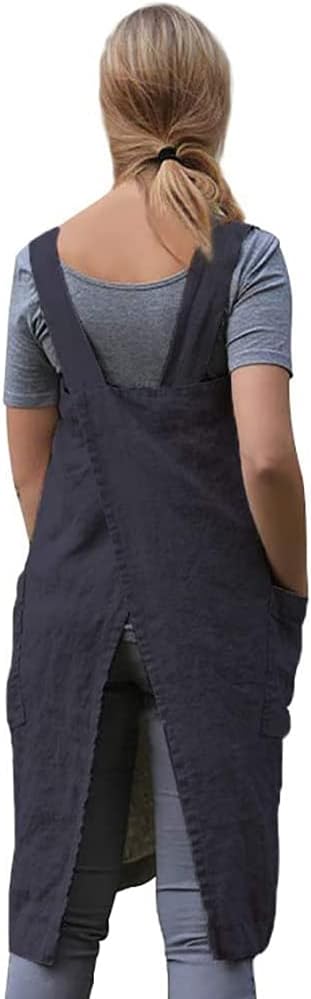 Women's Practical Cross Back Pinafore Apron with Large Pockets Home Kitchen,Restaurant,Coffee house,Cooking Gardening Works