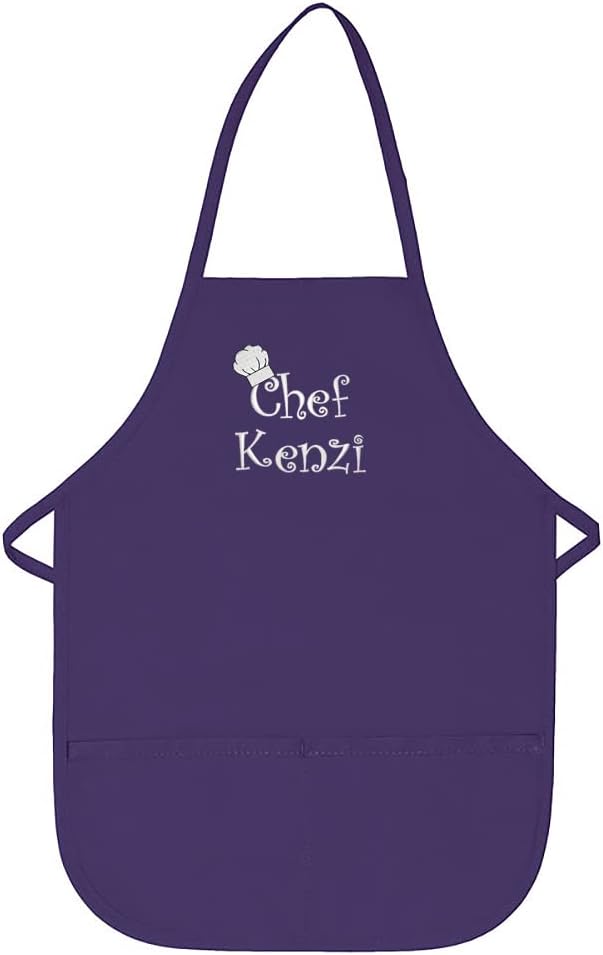 Made in the USA Chef Any Name Child Personalized Embroidered Premium Child Apron for Kids Girls Boys Fun in the Kitchen Gift Purple Regular