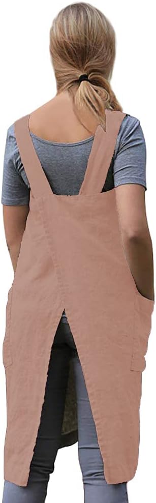 Women's Practical Cross Back Pinafore Apron with Large Pockets Home Kitchen,Restaurant,Coffee house,Cooking Gardening Works