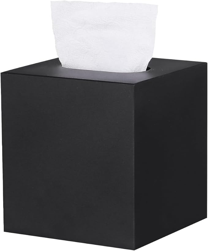 HOUSE DIARY Metal Square Tissue Box lid, Modern Facial Tissue Holder for Bathroom Vanity Tops, Bedroom Dressers, Nightstands, Desks, Offices (Black)