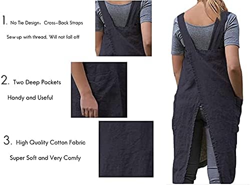 Women's Practical Cross Back Pinafore Apron with Large Pockets Home Kitchen,Restaurant,Coffee house,Cooking Gardening Works