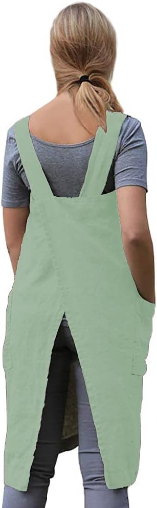 Women's Practical Cross Back Pinafore Apron with Large Pockets Home Kitchen,Restaurant,Coffee house,Cooking Gardening Works